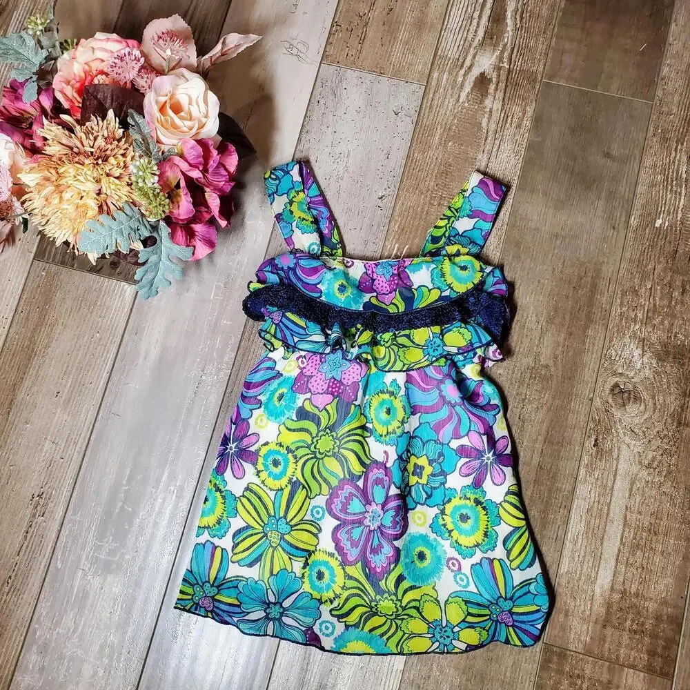 Pogo Club of NY Floral Tank Top Sequin Blouse Girl's Size Medium (7/8)